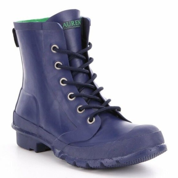 Womens Lauren Ralph Lauren Mikenna Short Lace Up Rain Boots - Blue Matte - Picture 4 of 9